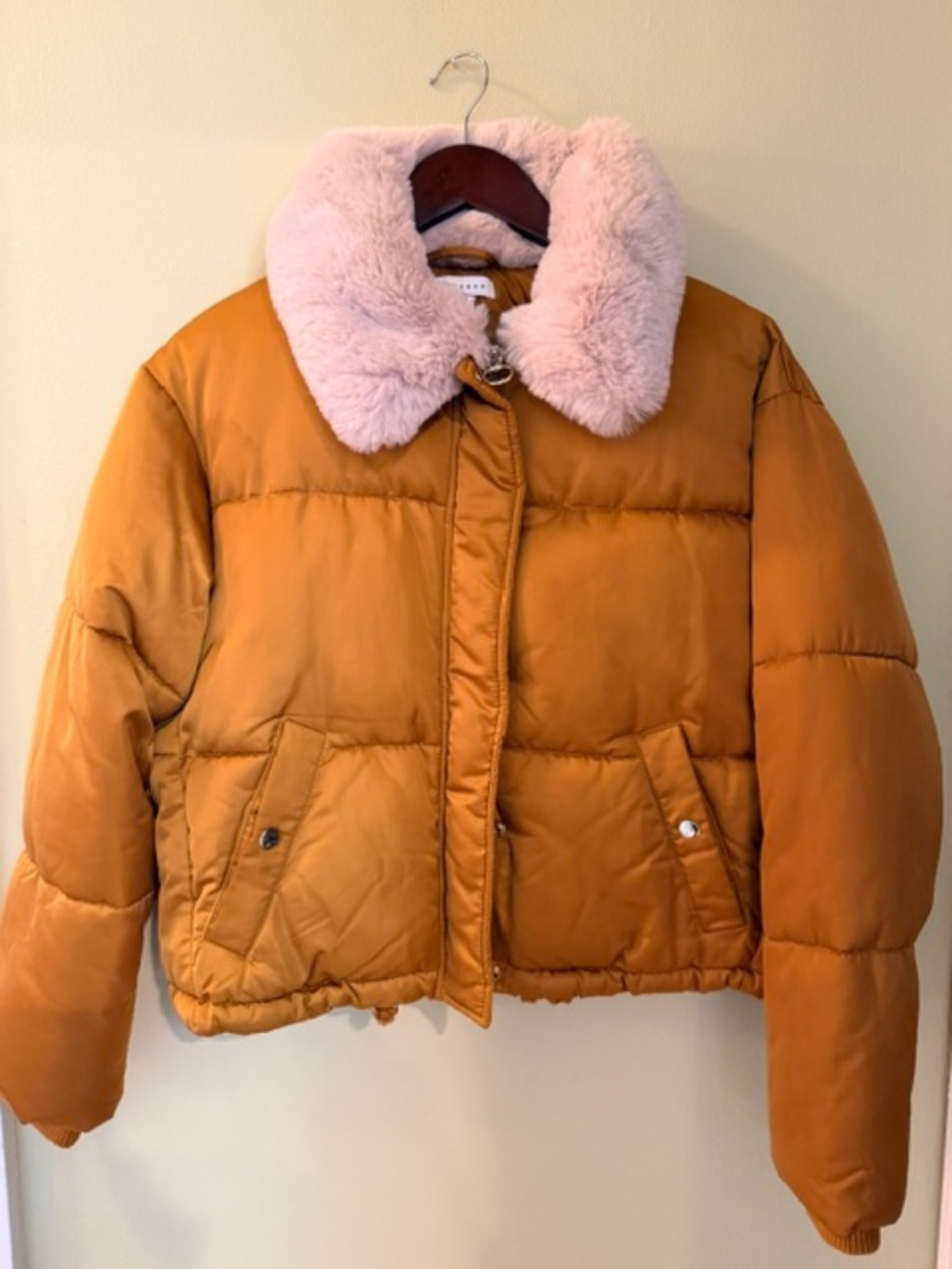 Topshop Cropped Puffer Jacket with Fur Collar